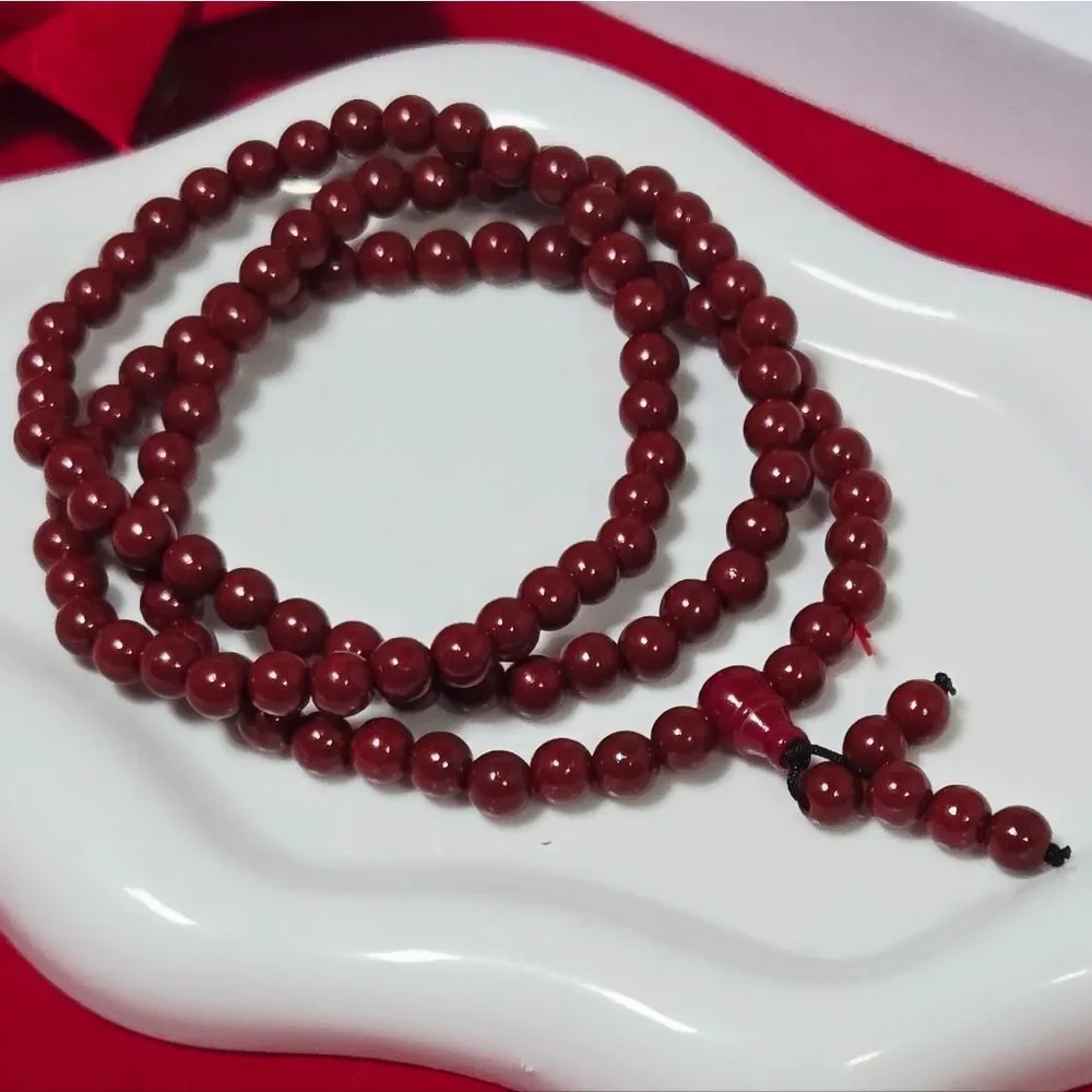 Red Cinnabar 108 Bead Wrap Bracelet Necklace Statement Zodiac Natural Jewelry